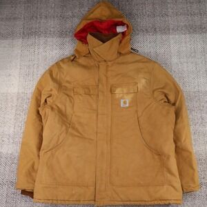 Carhartt Arctic Quilt Lined Duck Traditional Coat Brown Hooded Jacket Mens XL